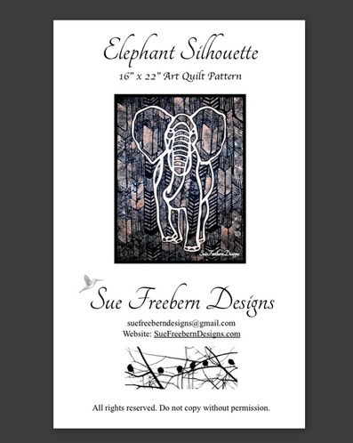elephant. art quilt. art quilt pattern, suefreeberndesigns, silhouette
